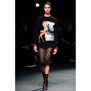 GIVENCHY 2013 Bambi Black Cotton Fleece Crew Neck Oversized Sweatshirt, Size L